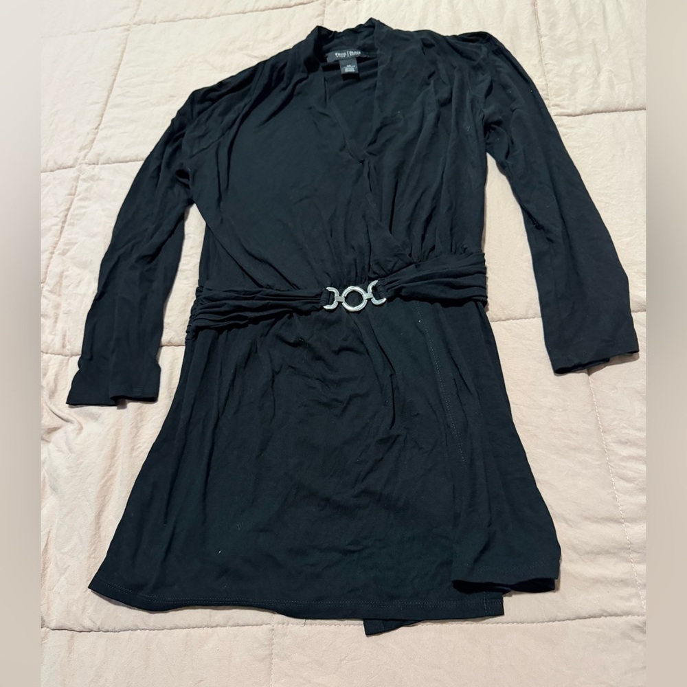 White House Black Market Black Long Sleeve Dress with Silver Accent